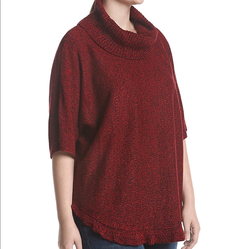 Studio Works Cowl Neck Ruffle Hem Poncho Sweater